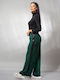 Women's High-waisted Fabric Trousers with Elastic in Slim Fit Green