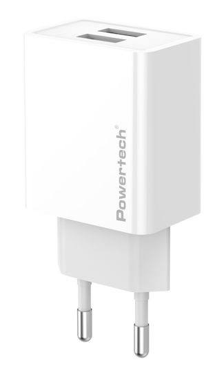 Powertech Ladegerät ohne Kabel mit 2 USB-A Anschlüsse 12W Weißs (PT-1321)