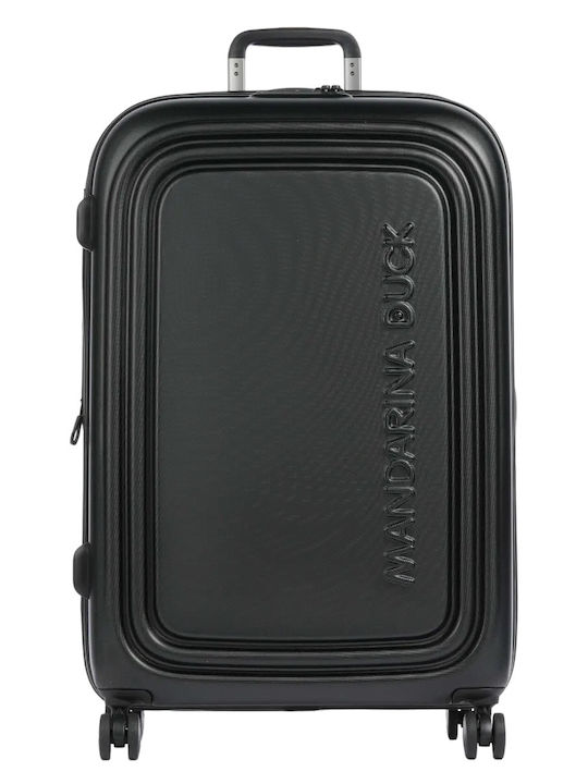 Mandarina Duck Logoduck+ Μεγάλη Βαλίτσα Ταξιδίου Σκληρή Μαύρη με 4 Ρόδες Ύψους 75εκ.