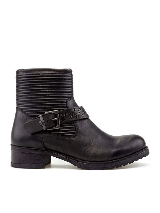 Fire Biker Leather Women's Ankle Boots Black