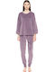 Pink Label Winter Damen Pyjama-Set Samt Purple