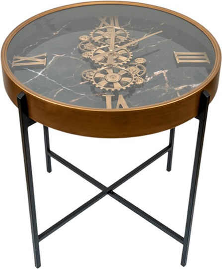 Round Side Table Glass Matte Gold Black M64xD64xH67cm