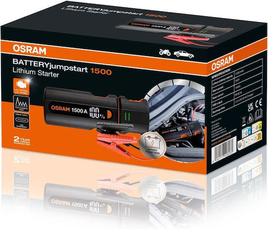 Osram Jumpstart 1500 Φορητός Εκκινητής Μπαταρίας Αυτοκινήτου με Power Bank / USB / Φακό 12V