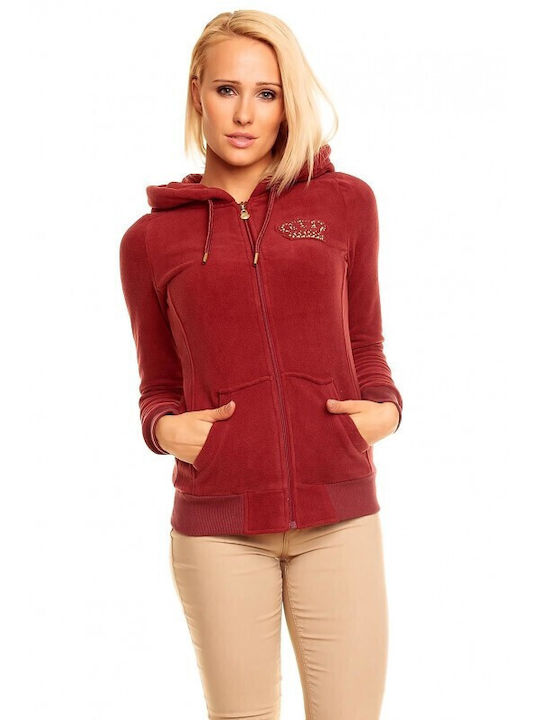 YNS Women's Fleece Cardigan Red