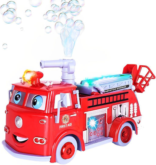 Camion de Pompieri Interactiv Idealstore Bubble Fun Echipat cu un Tun Mobil care Eliberează Bule Funcții de Sunet și Lumină Funcție de Evitare a Obstacolelor