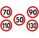 Idealstore Reflective Speed Limit Sign Set 50 Km H 70 Km H 90 Km H 110 Km H 130 Km H 11.5 Cm Diameter