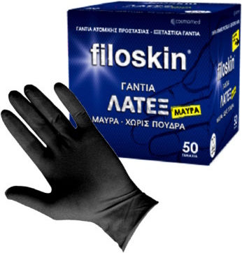 Filoskin Γάντια Λάτεξ Χωρίς Πούδρα σε Μαύρο Χρώμα 50τμχ