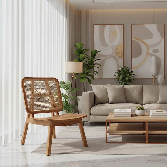 Viborg Πολυθρόνα Φυσικό Teak Ξύλο / Φυσικό Rattan 60x75x87cm