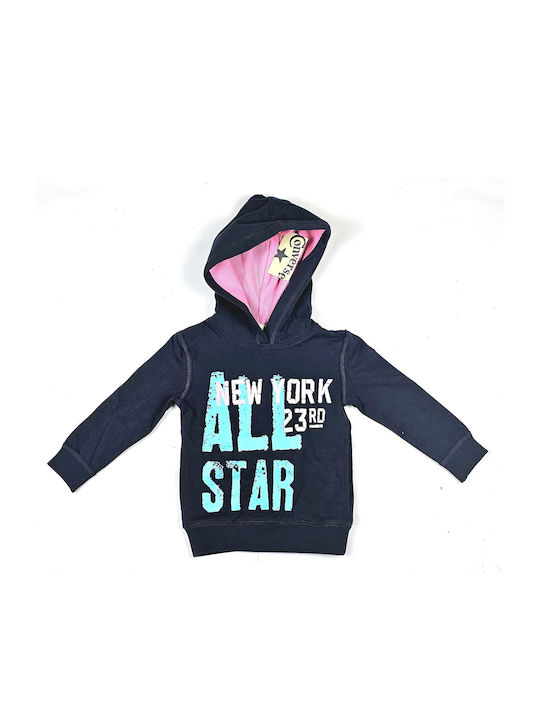 Детски Суичър с Качулка и Джобове Dark Blue/Light Blue/Pink/White