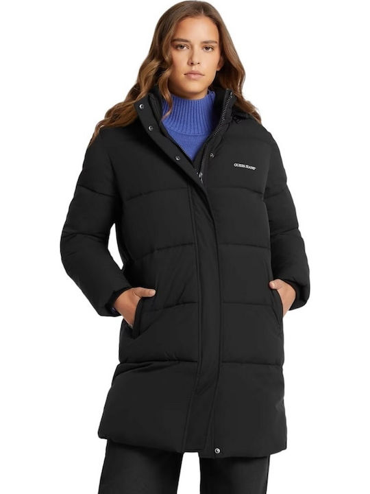 Μακρύ Γυναικείο Puffer Μπουφάν για Χειμώνα Black