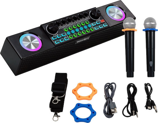 MusicMate SonicEdge Black Karaoke Speaker with Wireless Microphones and Lighting Effects
