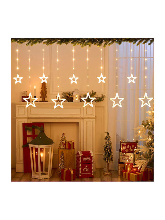 120 LED Christmas Lights Asymmetrical Curtain 3.6m 220v 10 Stars Warm White Lighting Bx-042 Transparent