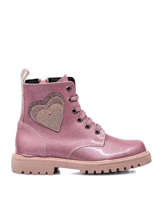 Ricco Mondo Kids PU Leather Military Boots Pink