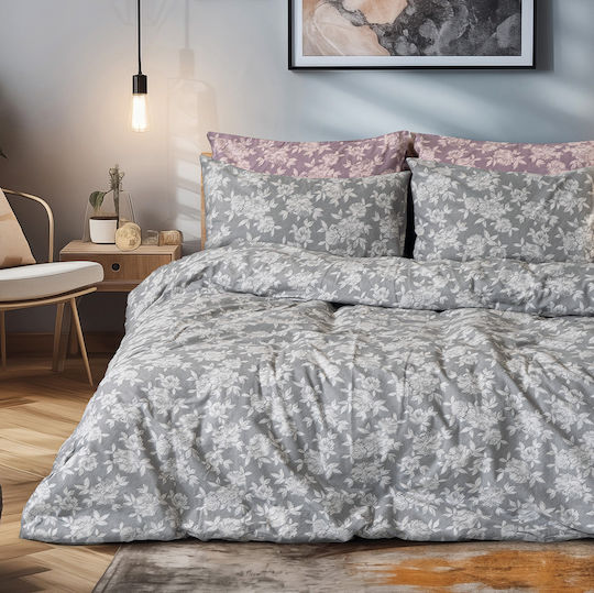 Beauty Home Duvet Cover Set Cotton Queen with 2 Pillowcases 230x250 Merlot Art 12634 Grey