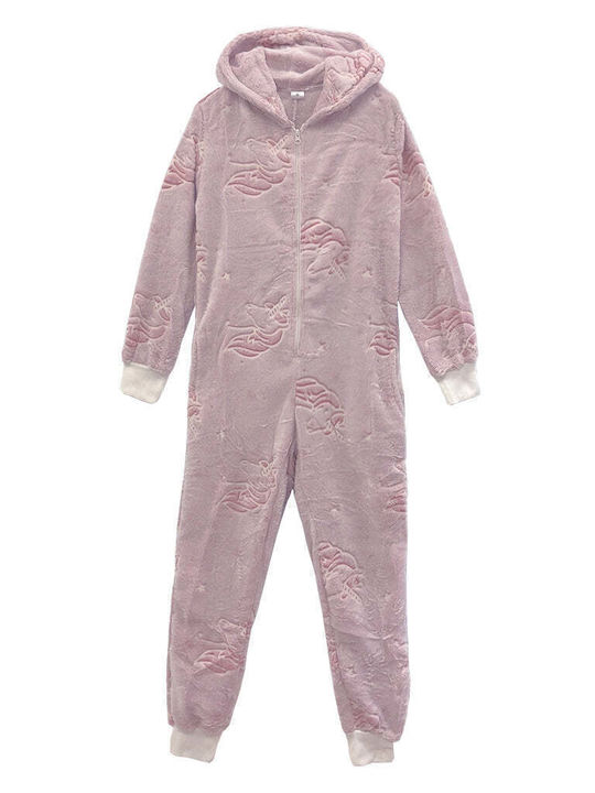 Pijama de iarnă pentru femei, din fleece, cu unicorni strălucitori, roz Us-00118