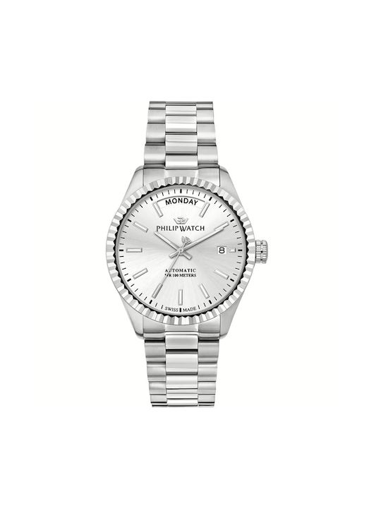 Philip Watch Ceas Barbatesc 39mm Baterie Cu Brățară Metalică Argintie