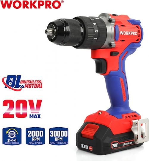 WorkPro WP390007 Κρουστικό Δραπανοκατσάβιδο Μπαταρίας Brushless 20V 2x2Ah