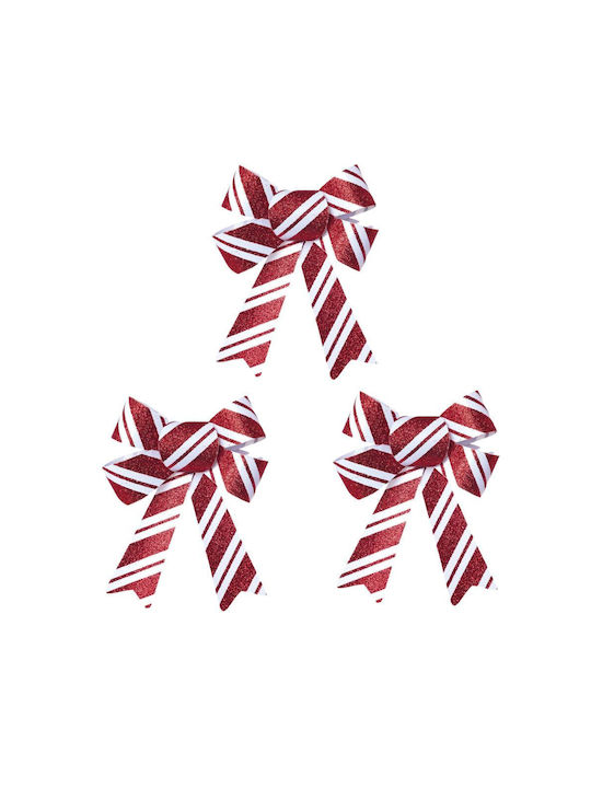Set of 3 Decorative Christmas Bows Red White 13x10x1cm
