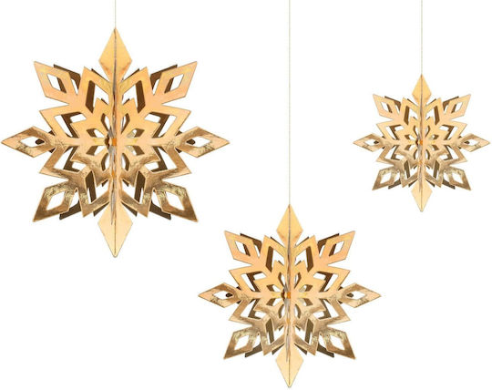 PartyDeco Χριστουγεννιάτικη Φιγούρα Νιφάδα Χρυσή Μήκους 3εκ. 3τμχ