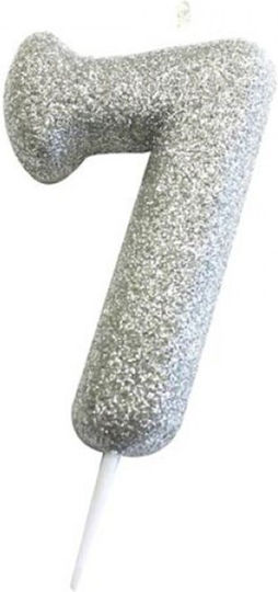 Geburtstagskerze Nummer "7" in Silber Farbe Glitzer AHC40-7