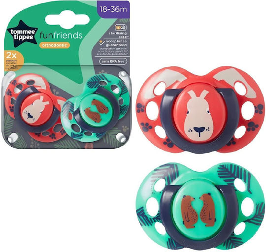 Tommee Tippee Fun Pacifiers Silicone Red & Green for 18-36 months 2pcs