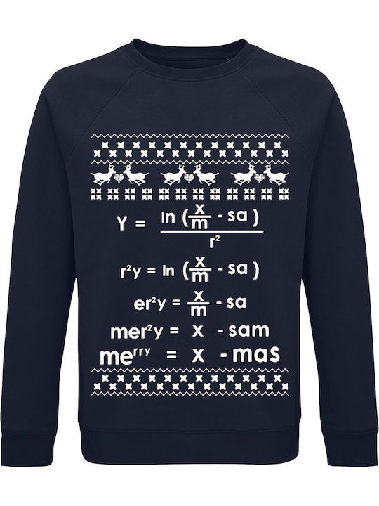 Sweatshirt Unisex Organic " Merry Christmas Math Equation Ugly Christmas Sweater " French Navy