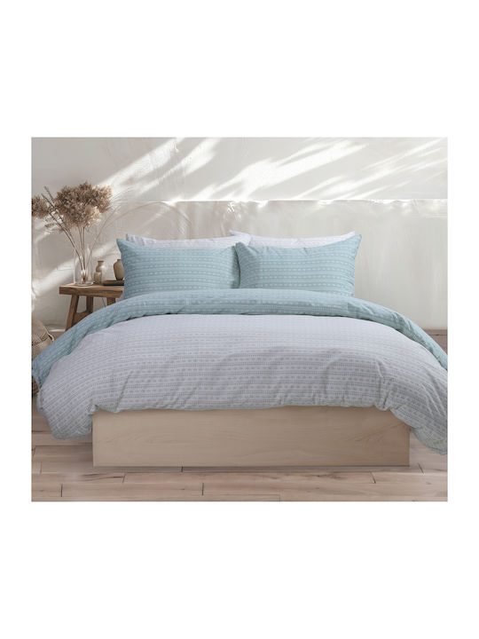 Nef-Nef Homeware Σετ Παπλωματοθήκη Βαμβακερή Υπέρδιπλη με 2 Μαξιλαροθήκες 240x230cm Barsol Green