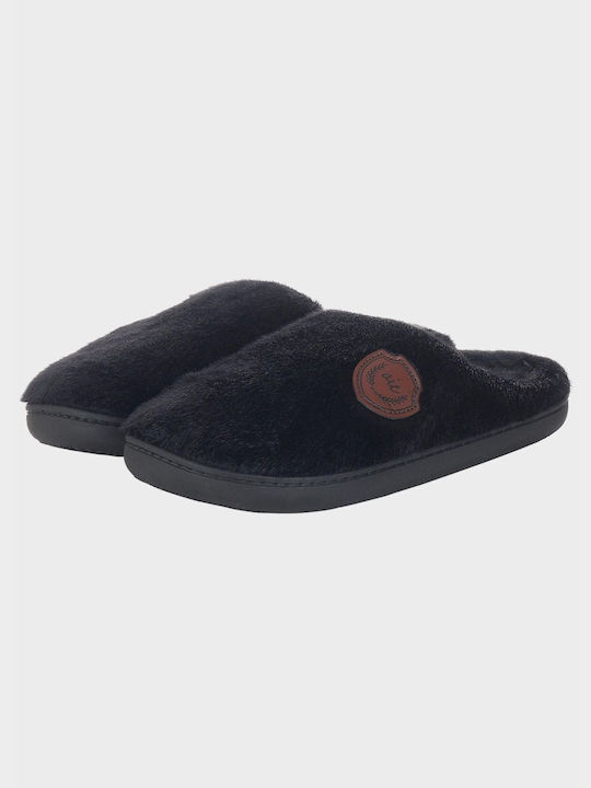 Men's Slipper Monochrome Fluffy Look Black