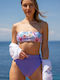 Strapless Γυναικείο Μαγιό Bandeau Ψηλόμεσο Brazil Λιλά Floral Print Μωβ Ανοιχτό