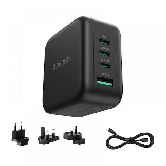 Choetech Φορτιστής Χωρίς Καλώδιο GaN με Θύρα USB-A και 3 Θύρες USB-C 70W Power Delivery Μαύρος (PD6055)