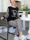 Join Damen-Pyjama Leopard Zweifarbig Schwarz