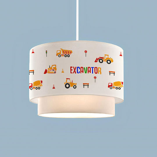 GloboStar Kids Fabric Single Ceiling Light E27 Excavator White 8W 30x70cm