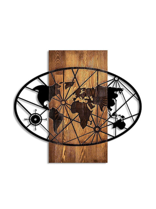 Decor Perete Hartă Mondială 899skl2628 57x62cm Nuc-negru Wallity Metal Lemn