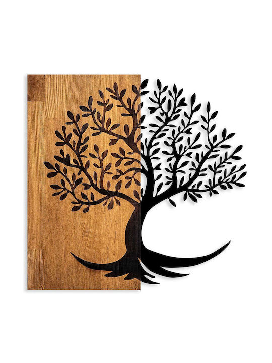 Lindenbaum Wanddekoration 899skl2454 58x58cm Walnuss-schwarz Wallity Metall Holz