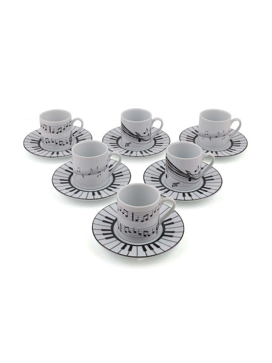 Hermia Set Tassen Kaffee aus Porzellan Weiß 90ml 12Stück