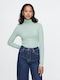 Women's Sweater Cotton Turtleneck Frothy Aqua Blue