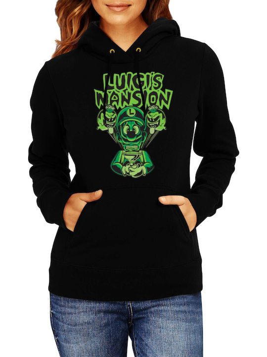 Women’s Hoodie Sweatshirt Super Mario Nintendo Tralala Luigi Mansion Black