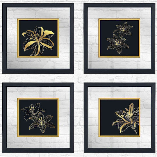 Κάδρα Σετ 4τμχ 977alp4121 32x32cm Black-gold Wallity Τετράγωνοι Ξύλο Γυαλί