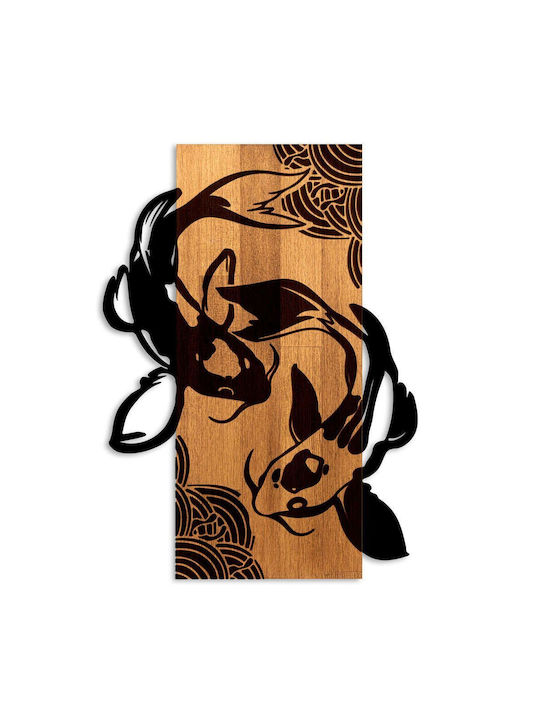Fisch Yang Wanddekor 899skl2694 43x3x58cm Walnuss-schwarz Wallity Metall Holz
