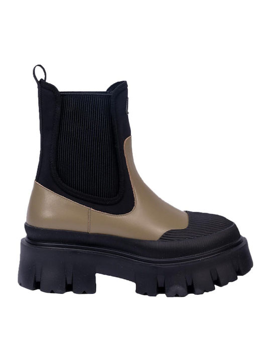 Yuki Leather Women's Ankle Boots with Medium Heel Black