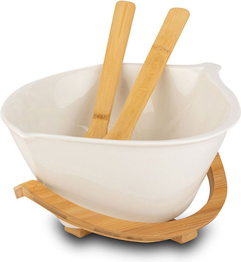 Nava Wooden Salad Bowl White 30.5x25x14.5cm