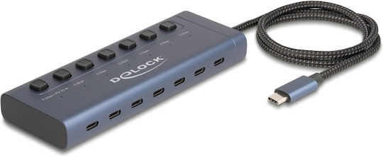 DeLock Hub 10 Porturi USB 2.0 cu Conectare USB-C Albastru