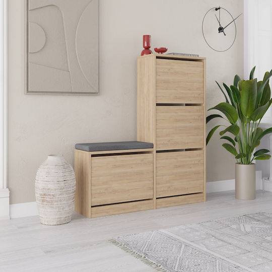 Dude Wooden Shoe Cabinet Beige with Tilting Shelves L105xW26xH118.5cm