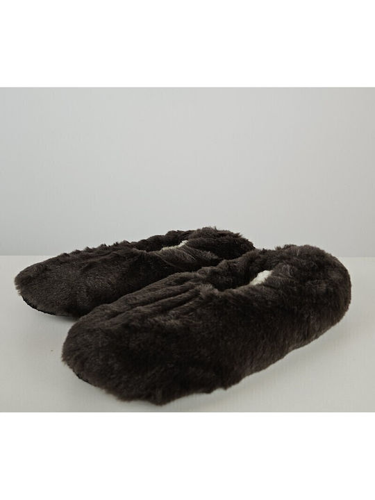 Walk Winter Damen Hausschuhe mit Fell Braun