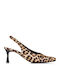 Leather Pointed Toe Brown Heels with Strap Animal Print