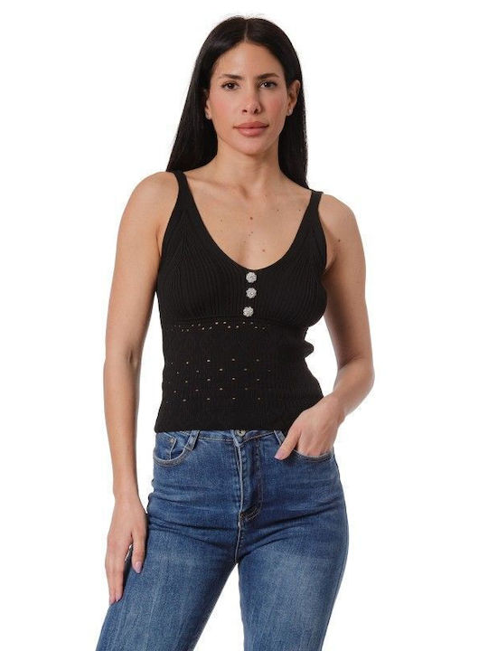 Black Sleeveless Top with Decorations