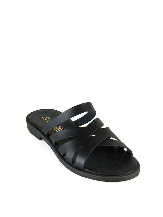 Black Leather Handmade Flat Sandal