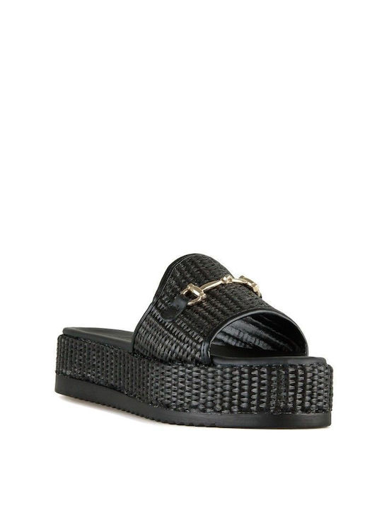 Black Handmade Flatform Sandal Decorative