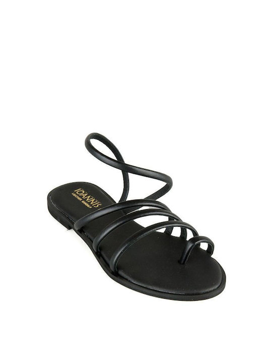 Black Leather Handmade Flat Sandal