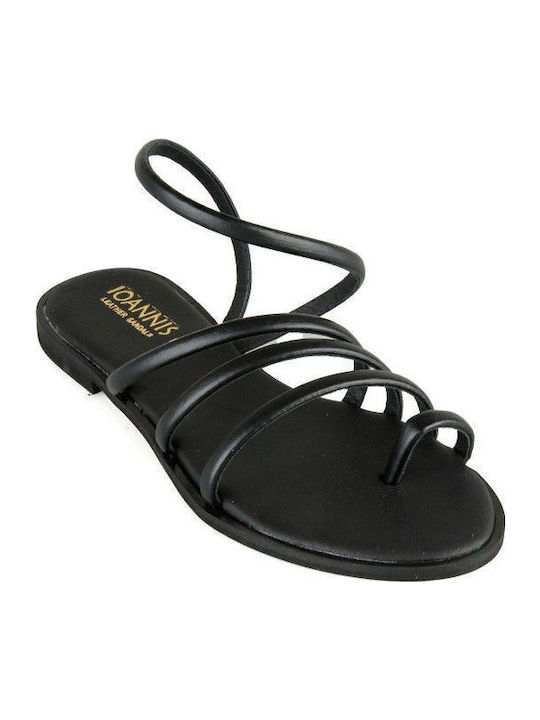 Black Leather Handmade Flat Sandal